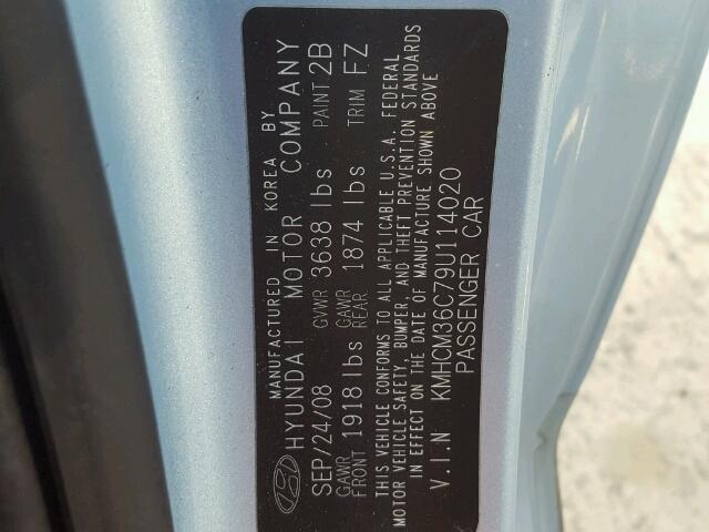 KMHCM36C79U114020 - 2009 HYUNDAI ACCENT GS BLUE photo 10