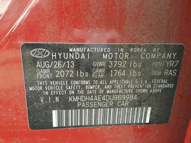 KMHDH4AE4DU969984 - 2013 HYUNDAI ELANTRA GL RED photo 10