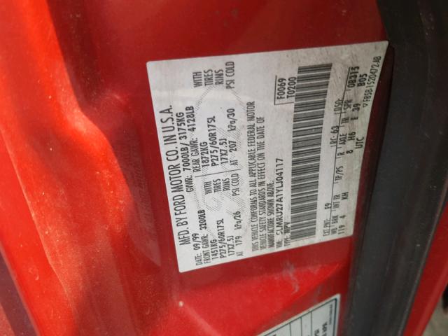 5LMRU27A1YLJ04117 - 2000 LINCOLN NAVIGATOR 勃艮第红 照片 10