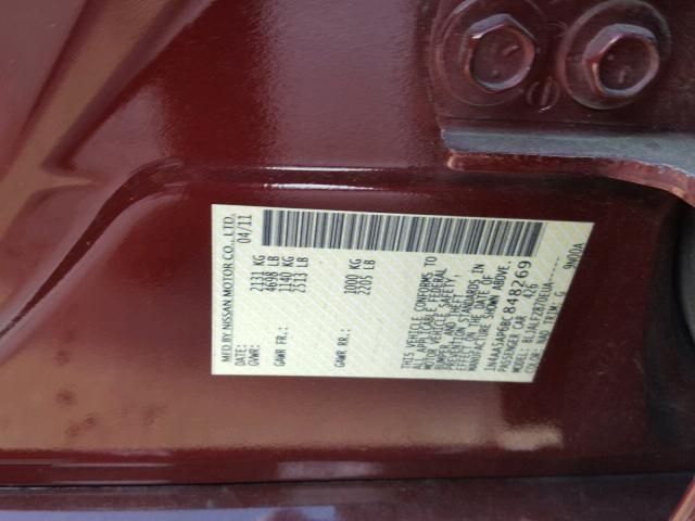 1N4AA5AP6BC848269 - 2011 NISSAN MAXIMA S MAROON photo 10