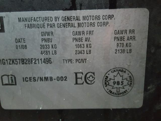 1G1ZK57B28F211496 - 2008 CHEVROLET MALIBU LTZ 黑色 照片 10