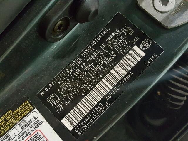 4T1BE32K14U337880 - 2004 TOYOTA CAMRY LE GREEN photo 10