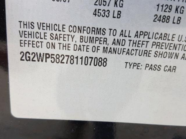 2G2WP582781107088 - 2008 PONTIAC GRAND PRIX BLACK photo 10