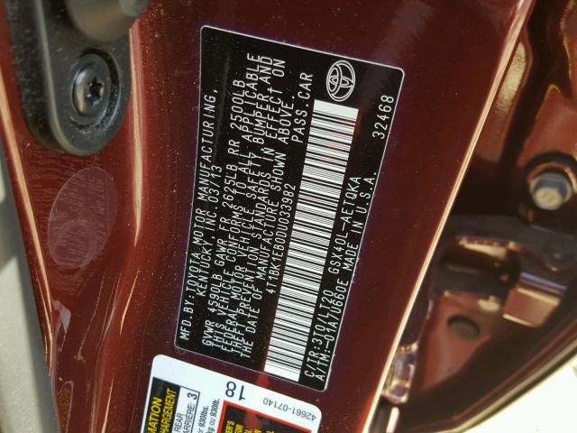 4T1BK1EB0DU033982 - 2013 TOYOTA AVALON BAS BURGUNDY photo 10