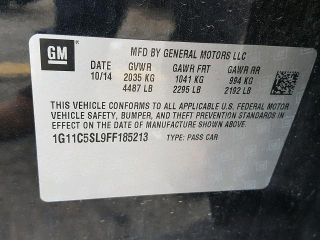 1G11C5SL9FF185213 - 2015 CHEVROLET MALIBU 1LT GRAY photo 10