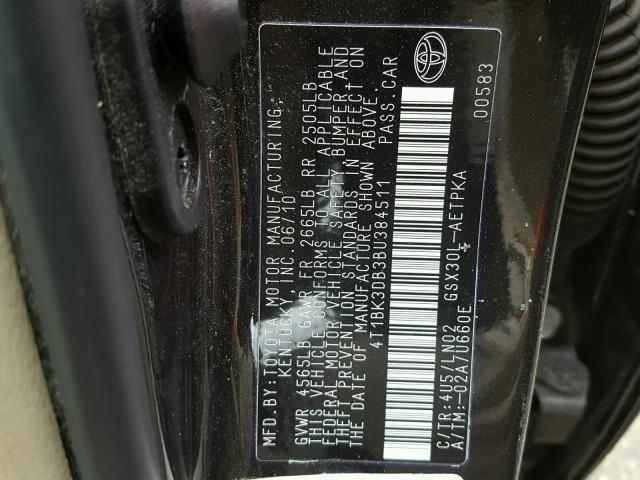 4T1BK3DB3BU384511 - 2011 TOYOTA AVALON BAS Siyah fotoğraf 10