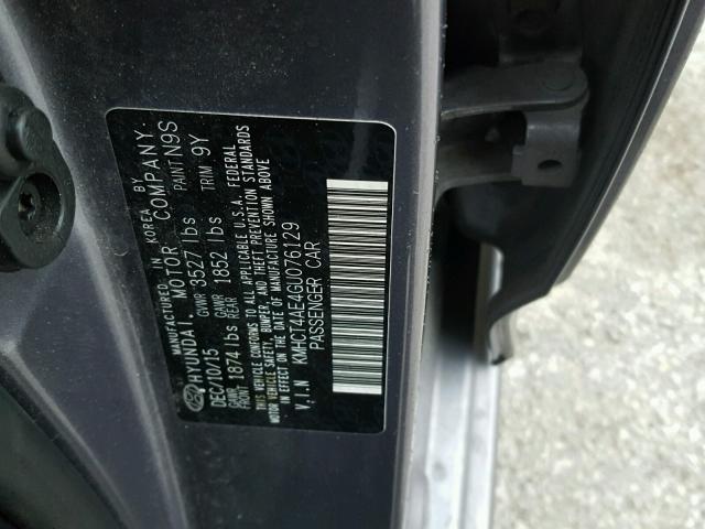 KMHCT4AE4GU076129 - 2016 HYUNDAI ACCENT SE GRAY photo 10