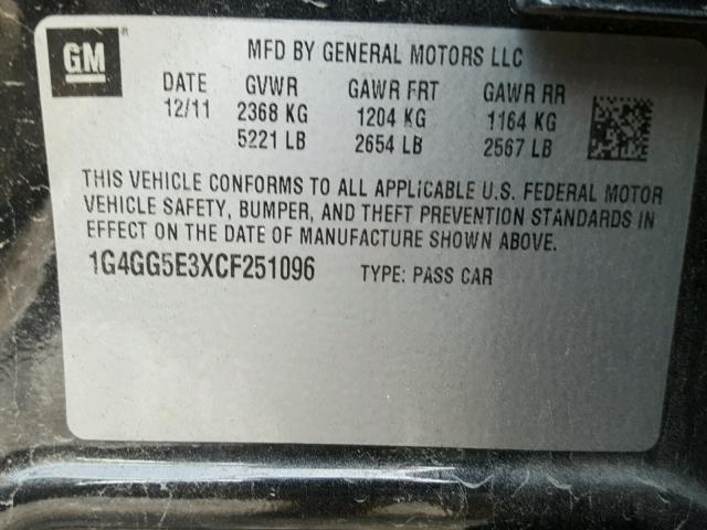 1G4GG5E3XCF251096 - 2012 BUICK LACROSSE P BLACK photo 10