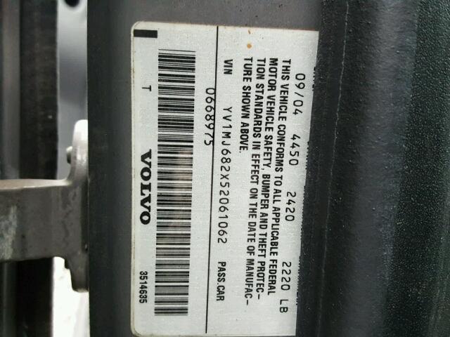 YV1MJ682X52061062 - 2005 VOLVO V50 T5 GRAY photo 10