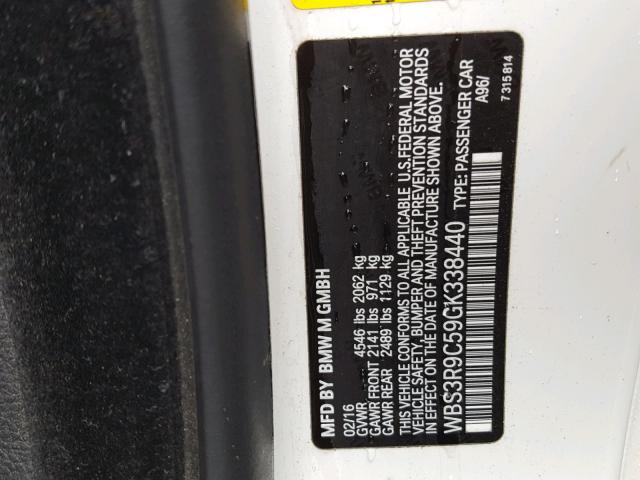 WBS3R9C59GK338440 - 2016 BMW M4 WHITE photo 10