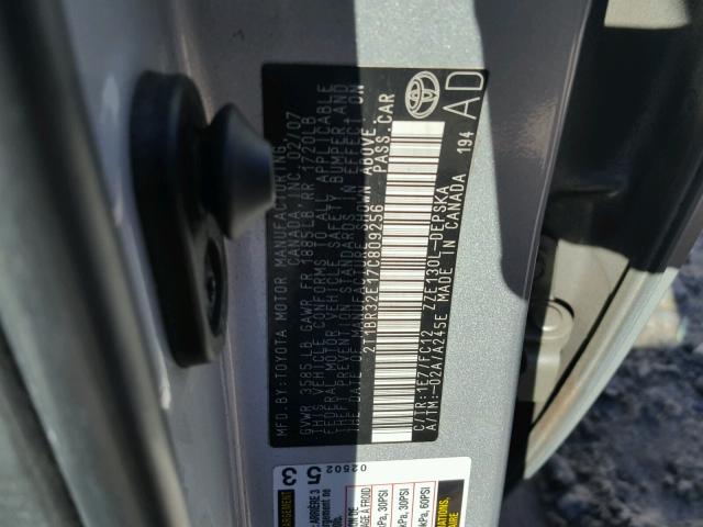 2T1BR32E17C809256 - 2007 TOYOTA COROLLA CE SILVER photo 10