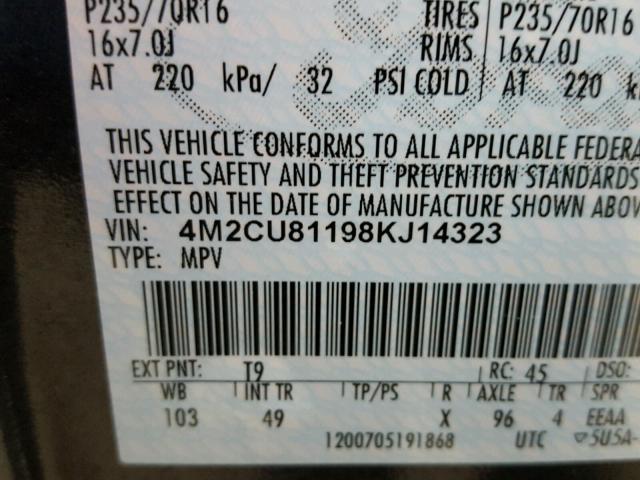 4M2CU81198KJ14323 - 2008 MERCURY MARINER GRAY photo 10