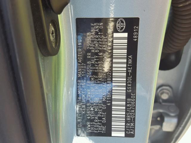 4T1BK36B88U277606 - 2008 TOYOTA AVALON XL BLUE photo 10