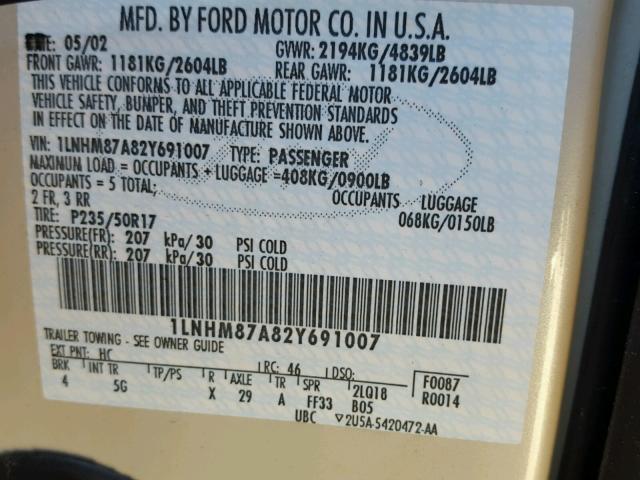 1LNHM87A82Y691007 - 2002 LINCOLN LS BEIGE photo 10