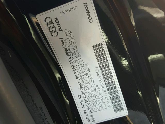 WAURV78T49A039632 - 2009 AUDI S5 QUATTRO BLACK photo 10