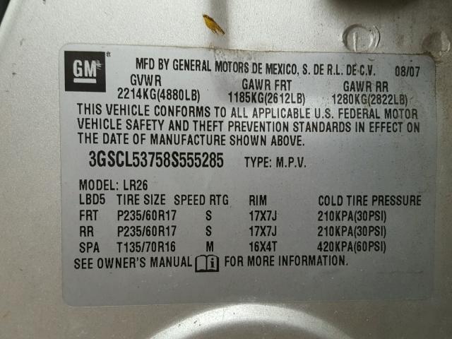 3GSCL53758S555285 - 2008 SATURN VUE GRAY photo 10