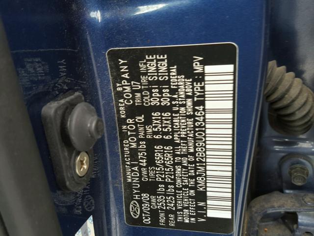 KM8JM12B89U013464 - 2009 HYUNDAI TUCSON GLS BLUE photo 10