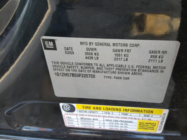 1G1ZH57B59F225750 - 2009 CHEVROLET MALIBU 1LT 黑色 照片 10