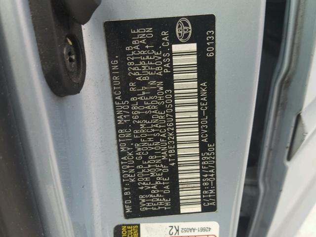 4T1BE32K26U705003 - 2006 TOYOTA CAMRY LE ლურჯი ფოტო 10