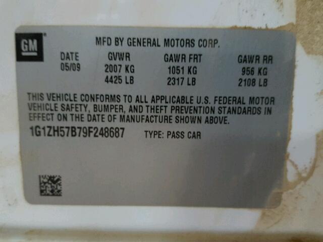 1G1ZH57B79F248687 - 2009 CHEVROLET MALIBU 1LT WHITE photo 10