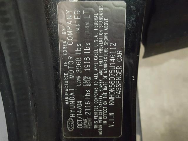 KMHDN56D75U146112 - 2005 HYUNDAI ELANTRA GL BLACK photo 9