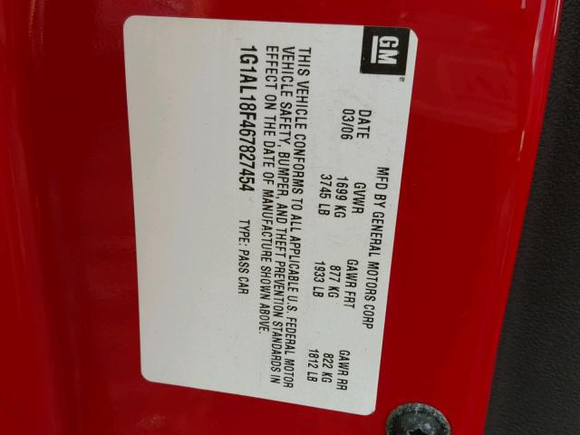 1G1AL18F467827454 - 2006 CHEVROLET COBALT LT RED photo 10