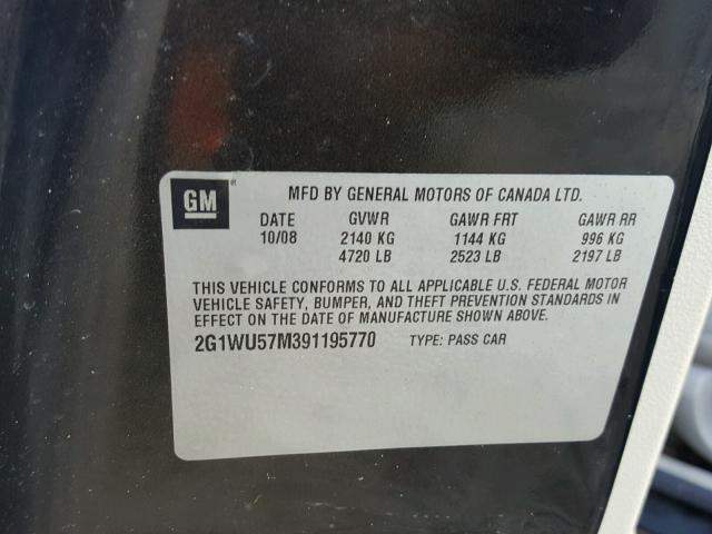 2G1WU57M391195770 - 2009 CHEVROLET IMPALA LTZ BLACK photo 10