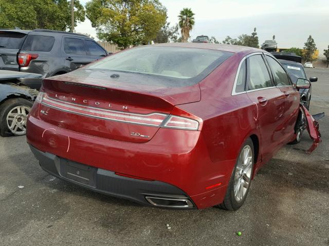 3LN6L2G98DR821494 - 2013 LINCOLN MKZ RED photo 4