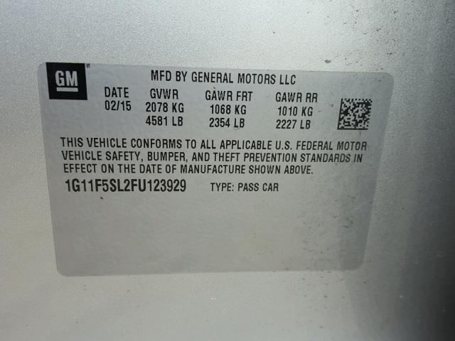 1G11F5SL2FU123929 - 2015 CHEVROLET MALIBU LTZ 银色 照片 10