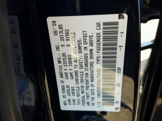 1HGCP26489A170422 - 2009 HONDA ACCORD LXP BLUE photo 10