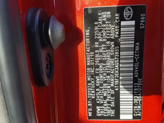 4T1BF3EK3AU573855 - 2010 TOYOTA CAMRY RED photo 10