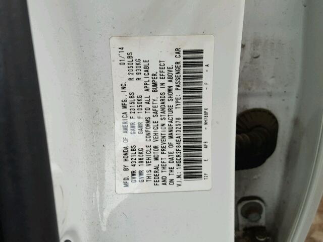 1HGCR2F84EA132578 - 2014 HONDA ACCORD EXL WHITE photo 10