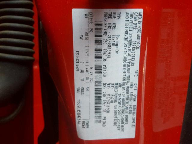 1FADP3F2XFL201487 - 2015 FORD FOCUS SE RED photo 10