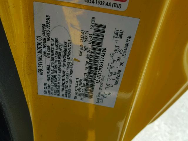 1ZVFT80N355174390 - 2005 FORD MUSTANG YELLOW photo 10