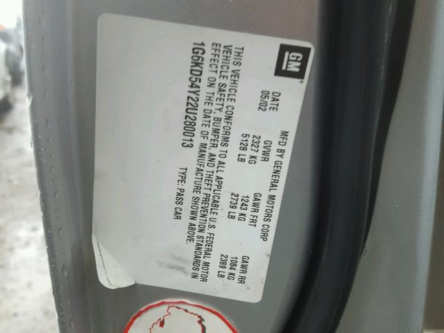 1G6KD54Y22U280013 - 2002 CADILLAC DEVILLE SILVER photo 10