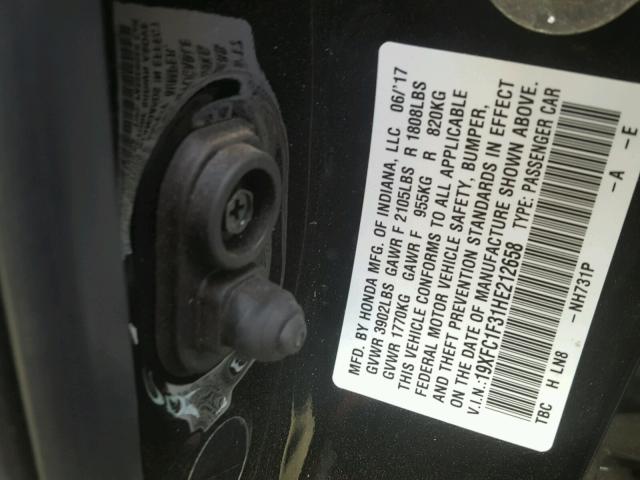 19XFC1F31HE212658 - 2017 HONDA CIVIC EX 黑色 照片 9