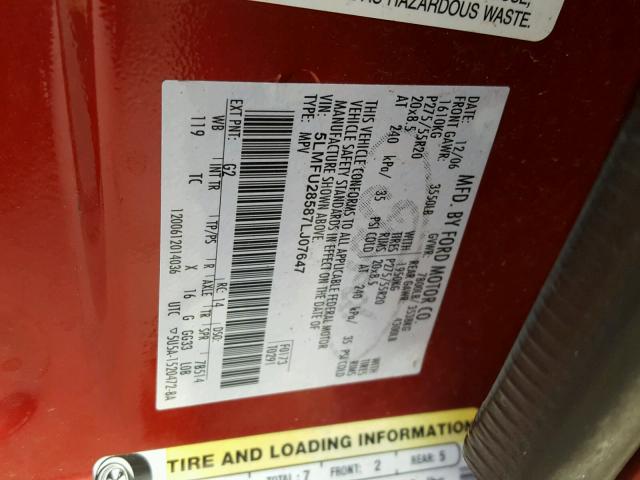 5LMFU28587LJ07647 - 2007 LINCOLN NAVIGATOR RED photo 10