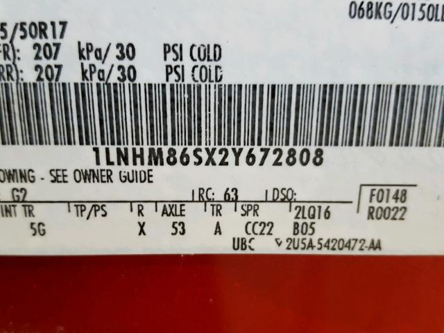 1LNHM86SX2Y672808 - 2002 LINCOLN LS RED photo 10