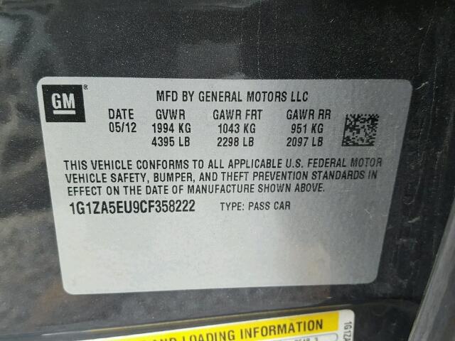 1G1ZA5EU9CF358222 - 2012 CHEVROLET MALIBU LS GRAY photo 10