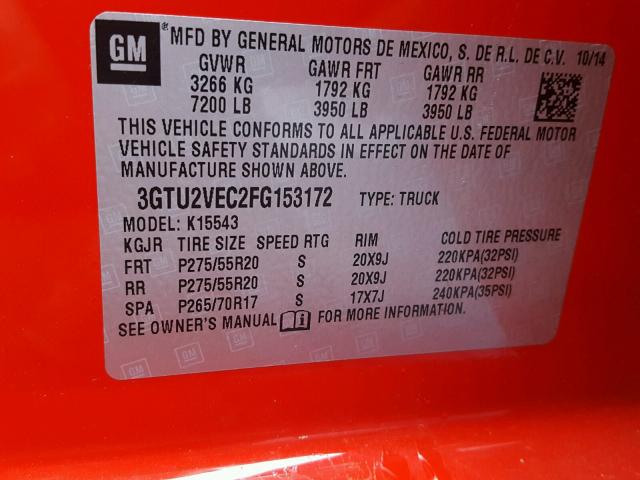 3GTU2VEC2FG153172 - 2015 GMC SIERRA K15 RED photo 10