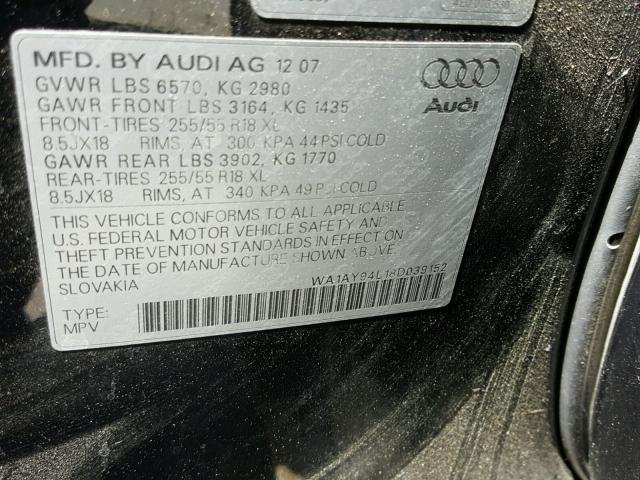 WA1AY94L18D039152 - 2008 AUDI Q7 3.6 QUA BLACK photo 10