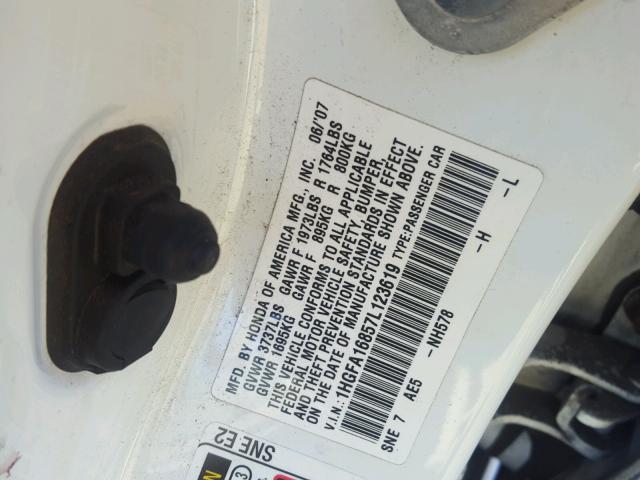 1HGFA16857L123619 - 2007 HONDA CIVIC EX WHITE photo 10