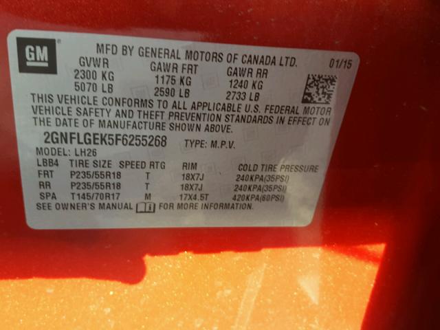 2GNFLGEK5F6255268 - 2015 CHEVROLET EQUINOX LT RED photo 10