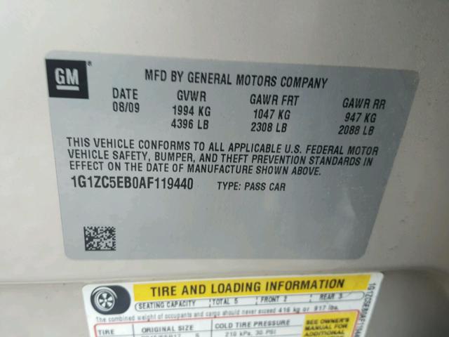 1G1ZC5EB0AF119440 - 2010 CHEVROLET MALIBU 1LT GOLD photo 10