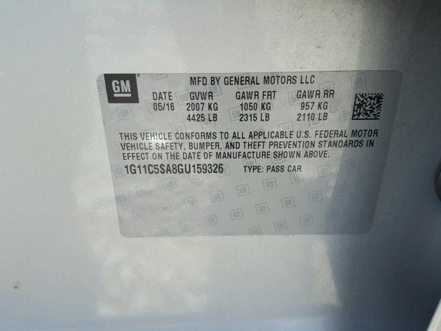 1G11C5SA8GU159326 - 2016 CHEVROLET MALIBU LIM 银色 照片 10