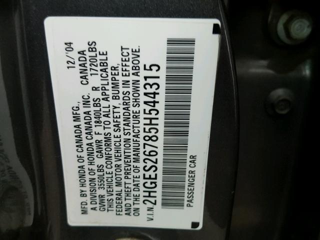 2HGES26785H544315 - 2005 HONDA CIVIC EX 石墨色 照片 10