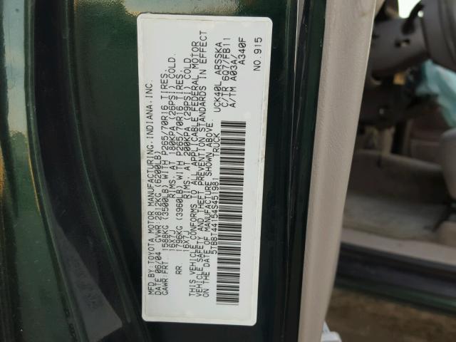 5TBBT44154S451981 - 2004 TOYOTA TUNDRA ACC GREEN photo 10