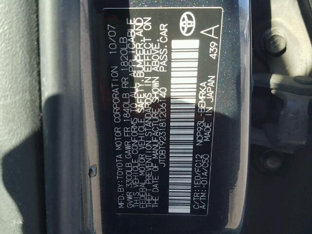 JTDBT923181206140 - 2008 TOYOTA YARIS BLACK photo 10