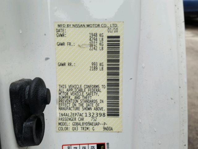 1N4AL2EP7AC132398 - 2010 NISSAN ALTIMA S WHITE photo 10