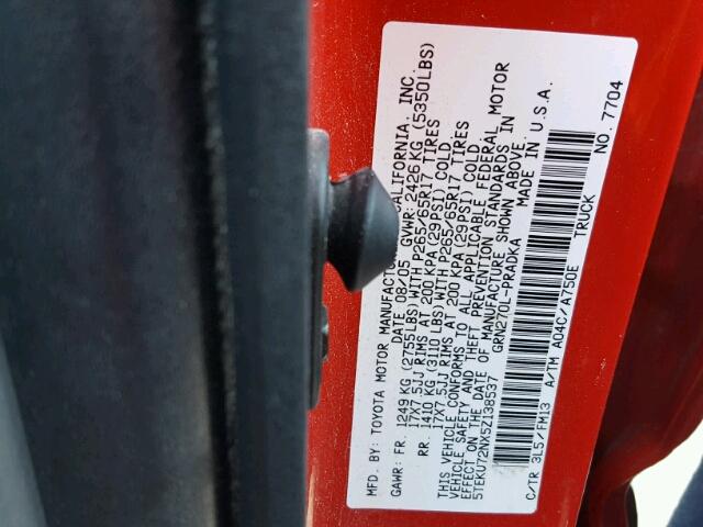 5TEKU72NX5Z138537 - 2005 TOYOTA TACOMA DOU RED photo 10